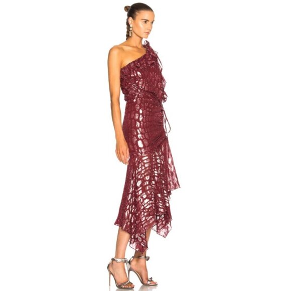 Veronica Beard 'Leighton' One-Shoulder Metallic Silk Dress, Red/Silver - Picture 2 of 5